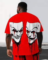 Big & Tall Men's Punk Style Bloody Mask Back Print Outdoor Summer Short-Sleeve T-shirt 2-Piece Set